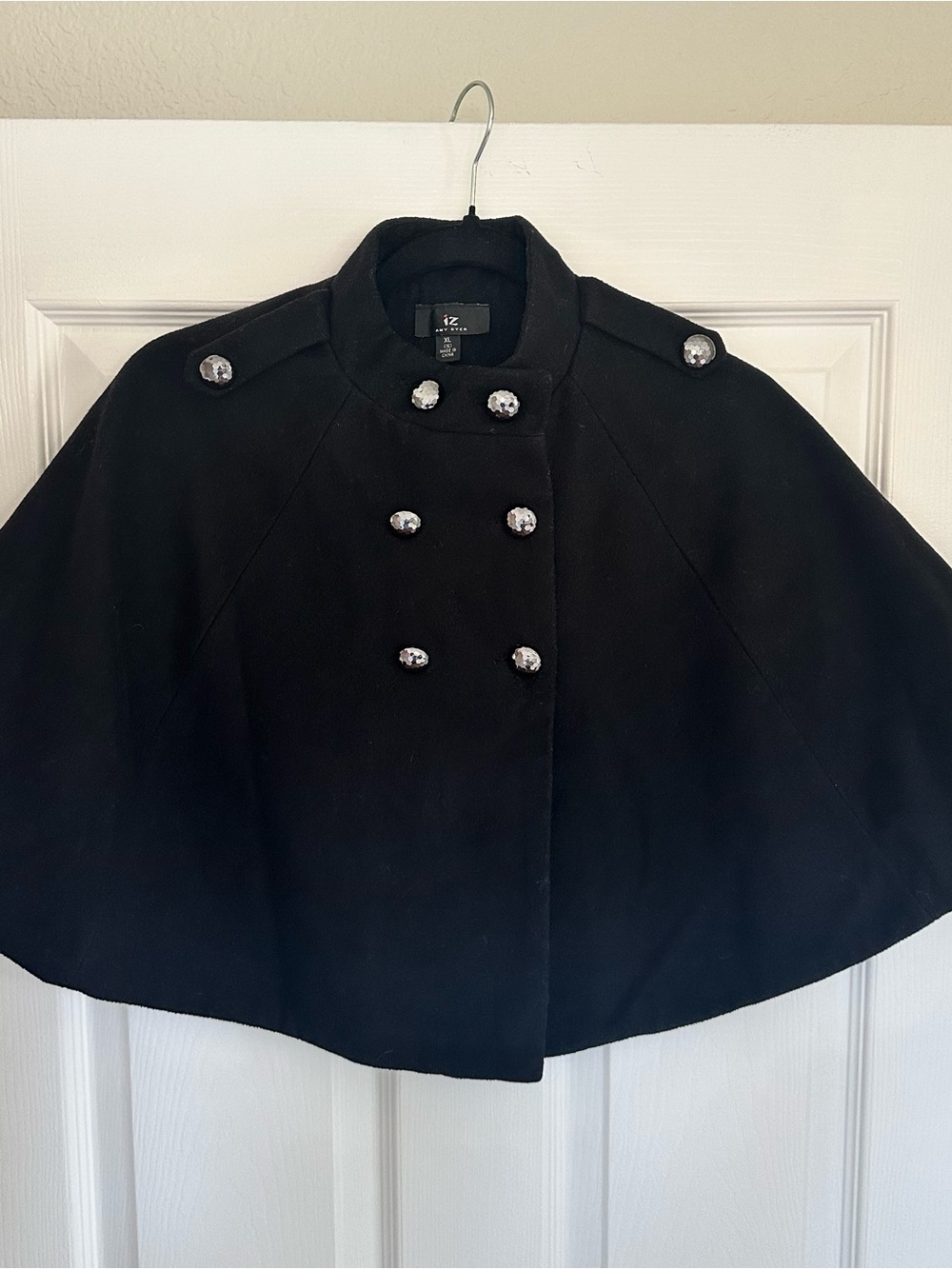 Amy Byer Black Double-Breasted Military-Style Cape